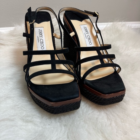 Jimmy Choo Ariela 110 Suede Caged Roped Wedge Sandals 39.5 - Picture 2 of 10